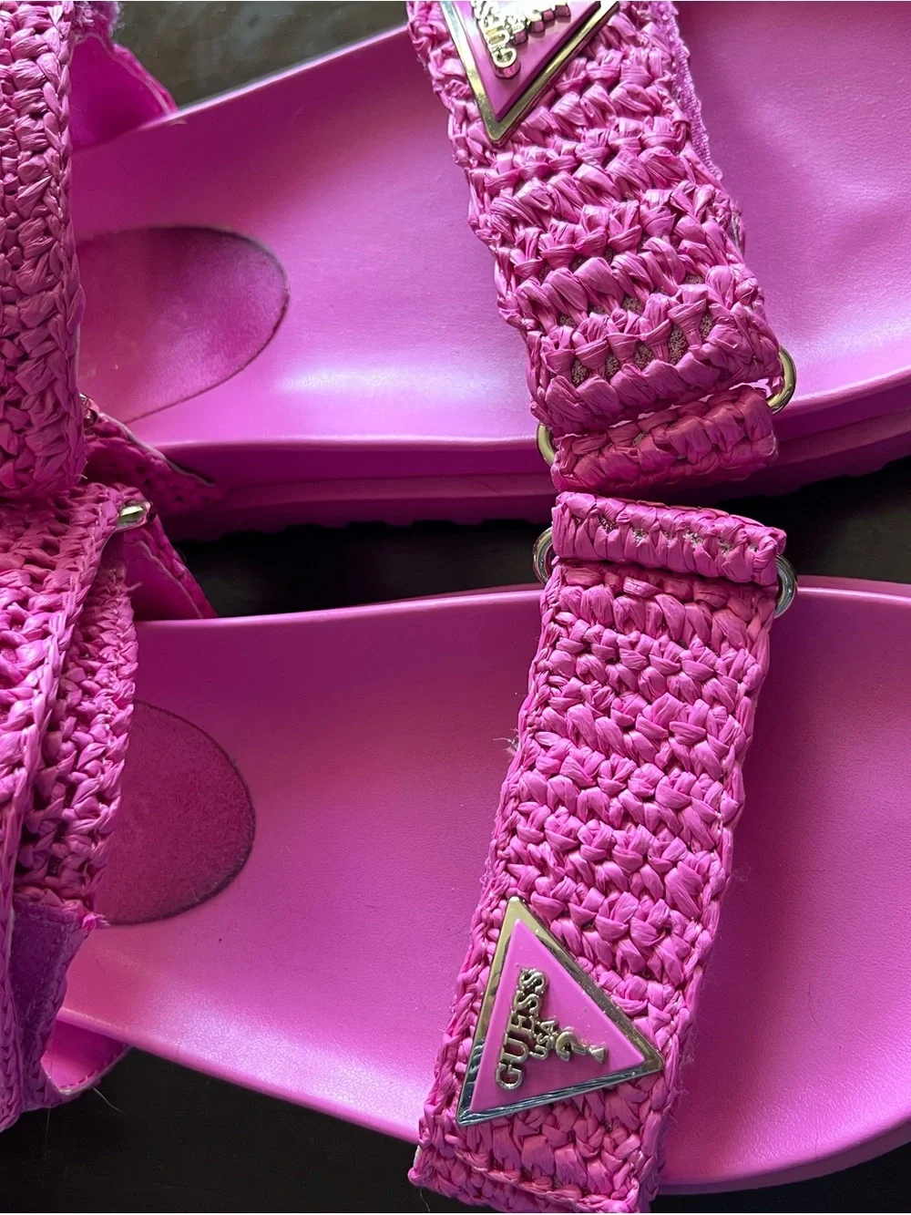 GUESS Hot Pink Woven Strap Platform Sandals